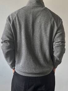 DAZY Spring/Autumn Knit Fabric Stand Collar Half-Zip Grey Slightly Loose Fit Men's Pullover Sweatshirt - Multicolor - View 2