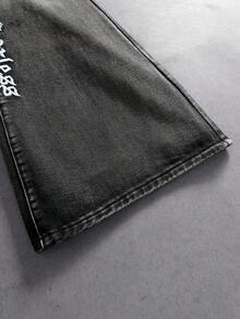 Manfinity Roghcode Men's Casual Denim Jeans With Pocket, Distressed Letter Pattern, Style - Black - View 4