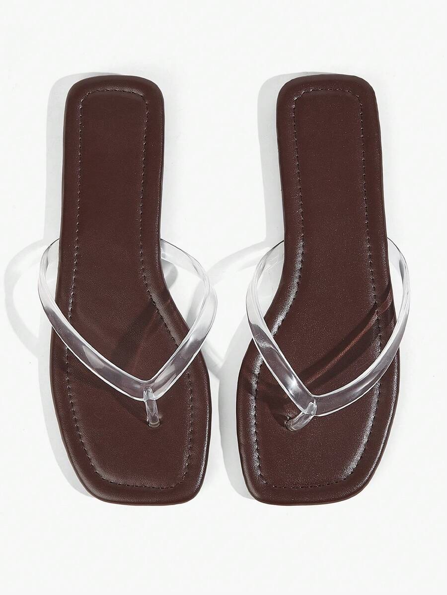 Grefit Women's Shoes Brown Riveted Flip-Flops, Inlaid With Retro Gold Pyramid Decoration, Spring And Summer Street And Beach Wear - Brown 2t - View 1