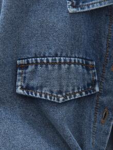Elladie kids 女童兩件套休閒夏季層次穿搭服飾，短袖繫帶牛仔襯衫與無袖羅紋中長版背心洋裝套裝 - 杏色 - 查看 5