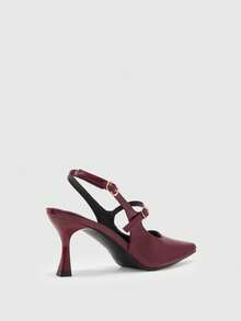CUCCOO BIZCHIC Women's Pointed Thin Heels High Burgundy Back Strap Women's High Heels Shoes Simple And Elegant Daily Versatile Commute To Work Slingback - Burgundy - View 3