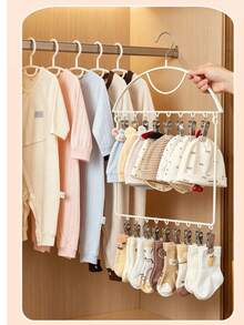 Multi-Hook Baby Clothes Hanger - Baby-Specific Household Use - Newborn Children's Socks Drying Rack - Multi-Functional Storage Hanging Clothes Hanger. - Multicolor - View 2