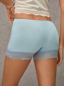 Esseday Women's Lace Patchwork Sexy Daily Safety Shorts - Blue - View 2