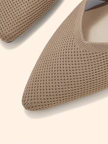 CUCCOO BASICS Ladies' Pointed, Thick Heel, Breathable Mesh, Bow Tie, Back Strap Shoes, Commuting Style, Versatile For Daily Dates, Single Shoe - Khaki - View 6