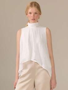 KÆRIA Hus Draped Halter Neck Blouse - Textured Tencel Lined - White - Lightweight, Resort, Vacation, Refined, Summer, Fluid, Elegant, Holiday - White - View 6