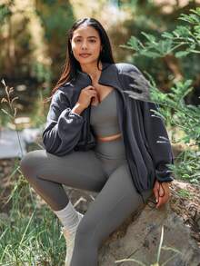 Voyena Women's Plus Size Casual Sports Jacket, Autumn/Winter Fall - Dark Grey - View 3