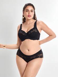 Slumbrini Plus Size Black Lace Underwire Comfortable Supportive Bra Plus Lingerie For Women Plus Size Bra Full Coverage Push Up Bra Push Up Bra Curve - Black - View 3