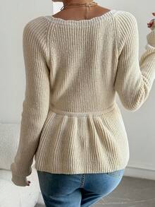 DAZY Sweater Pullover Elegan Wanita Lengan Panjang Leher V dengan Pinggang Terikat untuk Musim Gugur - Aprikot - View 3