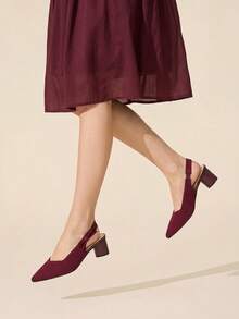 CUCCOO BASICS Ladies' Pointed, Thick Heel, Breathable Mesh, Bow Tie, Back Strap Shoes, Commuting Style, Versatile For Daily Dates, Single Shoe - Burgundy - View 7