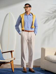 VeloEdit Men Solid Color Pocket Business Casual Tapered Formal Pants, Suitable For Daily Wear, CeremonyFall Winter Commute‌ Old Money - Beige - View 7