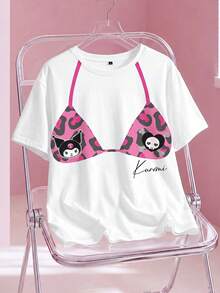 HELLO KITTY AND FRIENDS | SHEIN 大尺碼女款胸罩印花圓領短袖休閒T恤 - 白色 - 查看 1