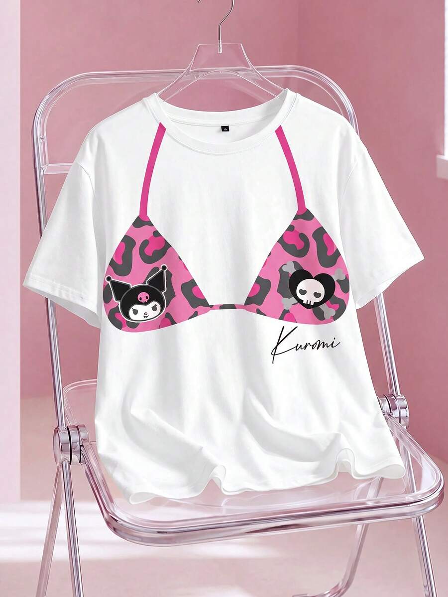 HELLO KITTY AND FRIENDS | SHEIN 大尺碼女款胸罩印花圓領短袖休閒T恤 - 白色 - 查看 1