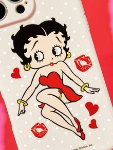 Betty Boop x SHEIN 卡通圖案復古白色皮感手機殼，防摔保護 11-17 系列手機殼 - 彩色 - 查看 11