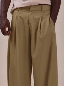 Musero Celana Panjang Model Balon dengan Lipatan di Bagian Depan Tengah, Pinggang Elastis, Saku di Jahitan Samping, Pakaian Esensial Musim Semi dan Musim Panas - Khaki - View 5