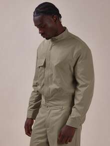 Musero Tailored Funnel Neck Jacket Large Front Pocket Detail Tapered Waist Spring Summer Eseentials Co Ord Jacket Only - Khaki - View 3
