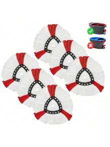 3/6PCS Microfiber Spin Mop Replacement Head Compatible With Triangle 360 Degree Rotating Mop Durable Absorbent Easy Install For Floor Tile Hardwood Home Cleaning Supplies Must Have - Red and White - View 9