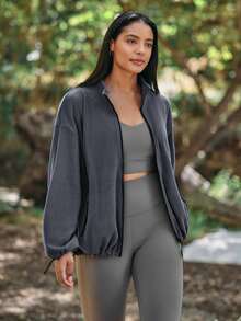 Voyena Women's Plus Size Casual Sports Jacket, Autumn/Winter Fall - Dark Grey - View 4