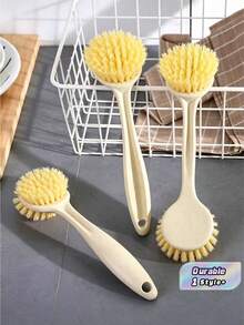 1pc Long Handle Kitchen Cleaning Brush Anti Oil Plastic Dish Pot Cutting Board Cleaner Hanging Stove Washing Brush Minor Differences Exist Please Take The Actual Product As Standard - Multicolor - View 1