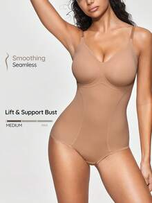SHAPORA 1pc Women's Simple Comfortable Cup Style Bodysuit Shapewear - Apricot - View 1