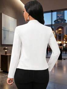 SHEIN Lady Women's All White Long Sleeve Open Front Blazer Jacket Lapel Elegant Casual Office Business Dinner Date Work Lightweight Cardigan Autumn Teachers' Day - White - View 2