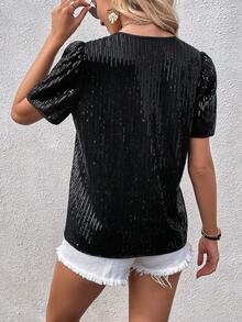 SHEIN V Neck Sequin Blouse For Holiday Party Clothes Party Top For Women - Black - View 2