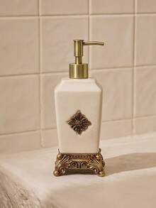 Cirelle 1pc Luxury Simple Ceramic Ice Crack Creative Press Type, European Ceramic Lotion Bottle, Hotel Household Bathroom Shower Gel Hand Sanitizer Bottle Toothbrush Rack Soap Rack And Other Single Bathroom Accessories - Bathroom storage items - View 3