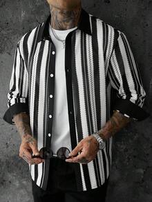 SLATEMANN Men's Mature Casual Mesh Patchwork Shirt - Black and White - View 1