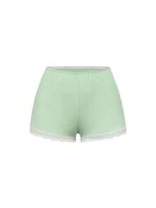 ROMWE Women's Summer Contrast Lace Camisole Top And Shorts Pajama Set - Green - View 7