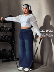 Flexra Plus Size Soft Medium Blue Washed Stretch Denim Jeans - Dark Wash - View 6
