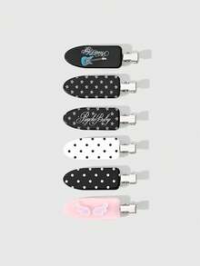 ROMWE Anime Cute Retro Polka Dots And Stars, Notes, Wing Pattern Hairpin Set Contains 6PCS, Which Can Firmly Fix Bangs And Broken Hair Without Damaging H - Multicolor - View 2