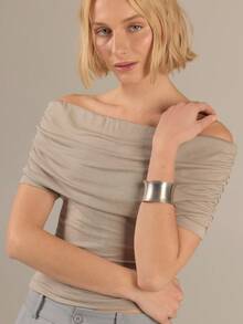 KÆRIA Hus Ruched Off-Shoulder Top - Lyocell Jersey - Purple - Relaxed Fit, Minimalist Casual, Elegant, Date Night Brunch Summer Going Out - Grey - View 7