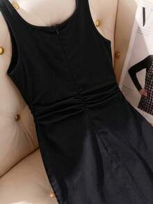 SHEIN MOD 女款無袖修身牛仔洋裝 秋季服飾 優雅洋裝 萬聖節休閒洋裝 女款上班洋裝鄉村風洋裝 基本款洋裝 - 黑色 - 查看 5