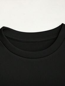 SHEIN Tween女孩夏季軟綿針織寬鬆兩件套，休閒日常時尚百搭套裝，適合夏季度假、露營、姐妹穿搭、家庭穿搭、拍照拍攝 - 黑色 - 查看 4