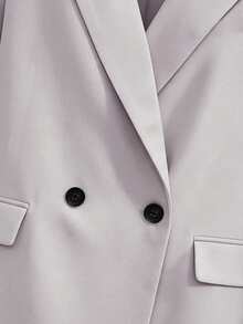 Ritzy Row Women's Casual Oversized Padded Shoulder Mid-Length Double-Breasted Blazer - Grey - View 8