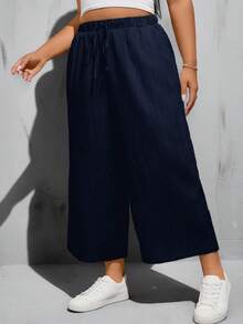 SHEIN Essnce Plus Size Casual Versatile Solid Color Loose Pants - Multicolor - View 4