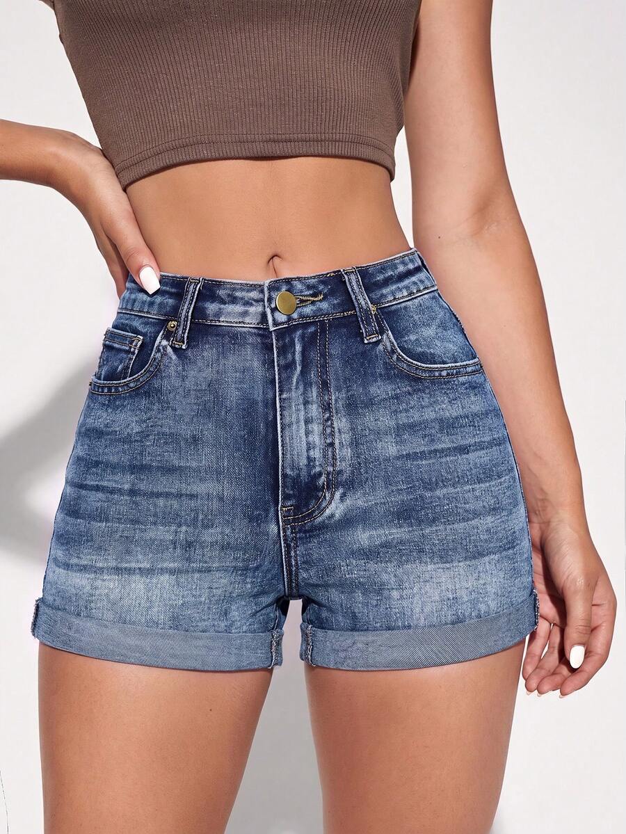 Jeanoix Women's Casual Versatile Denim Shorts With Pockets - Dark Wash - View 1