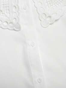 SHEIN 青少年女孩花卉刺繡圖案單排扣休閒日常穿著襯衫 - 白色 - 查看 5