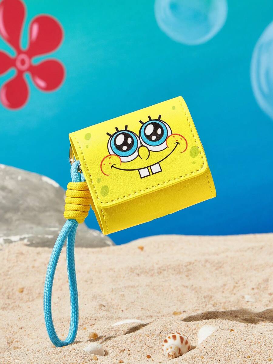 SpongeBob SquarePants | SHEIN 黃色方塊卡通可折疊旅行袋,寬藍色提把,可固定在行李箱上增加收納空間,適合學生旅行與商務出差收納衣物 - 彩色 - 查看 1