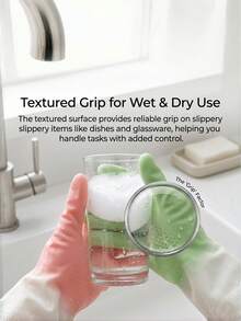 8Pcs/4Pcs Waterproof Dishwashing Gloves – Reusable, Non-Slip, Comfortable; Suitable For Kitchen And Bathroom Cleaning; Latex Material; Ambidextrous; Hand-Washable; Green & Beige Design; Kitchen Essential | Modern Kitchen Gloves | Latex Gloves - Multicolor - View 4