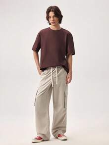 Vaulklash Men's Casual Letter Print Loose Cropped T-Shirt, Summer - Burgundy - View 6