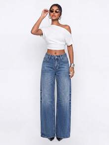 Avantive Women's Fashion Versatile Button Pocket Loose Denim Jeans - Medium Wash - View 3