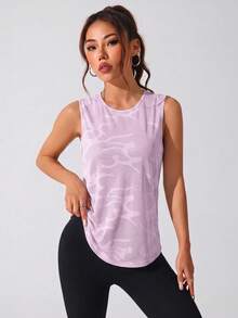 SHEIN Sovereign Charm 女款運動瑜伽戶外健身無袖寬版背心上衣 X交叉網眼露背設計 倒V下擺 - 粉色 - 查看 5