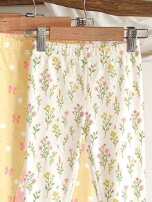 Young Girls Bohemian Floral Series, Young Girl Casual Simple Long Leggings Suitable For Autumn/Winter Daily Wear, Random 2pcs/Set - Multicolor - View 6