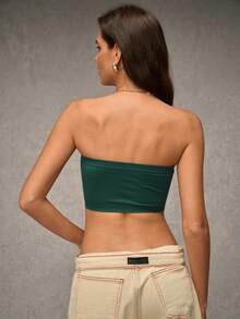 Esseday Plain Cut Out Front Tube Bra Strapless Bra Tube Toptube Tops Womenstrapless Toptube - Dark Green - View 2