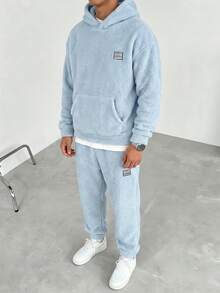 Men's Fashion Denim Long Sleeve Hoodie And Pants Set - Baby Blue - View 3
