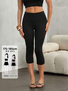 SHEIN Tall 女款休閒百搭純色緊身褲 - 黑色 - 查看 9