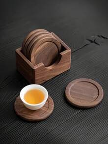 1個黑色胡桃木杯墊 / 1套杯墊組 / 圓形杯墊 / 山毛櫸木杯墊組 / 咖啡杯杯墊,桌面裝飾 - 胡桃木色 - 查看 14