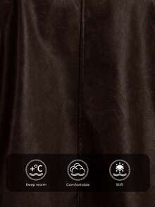 Elaquor Plus Size Women's Colorblock Zipper PU Leather Casual Versatile Everyday Long Sleeve Jacket Winter - Coffee Brown - View 7
