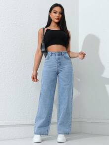 Rivivi Women's Plus Size Light Blue Straight Leg Slim Fit Denim Jeans - Light Wash - View 5