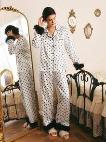 Côtesoire Women's Polka Dot Print Top And Pants Pajama Set - Black and White - View 6